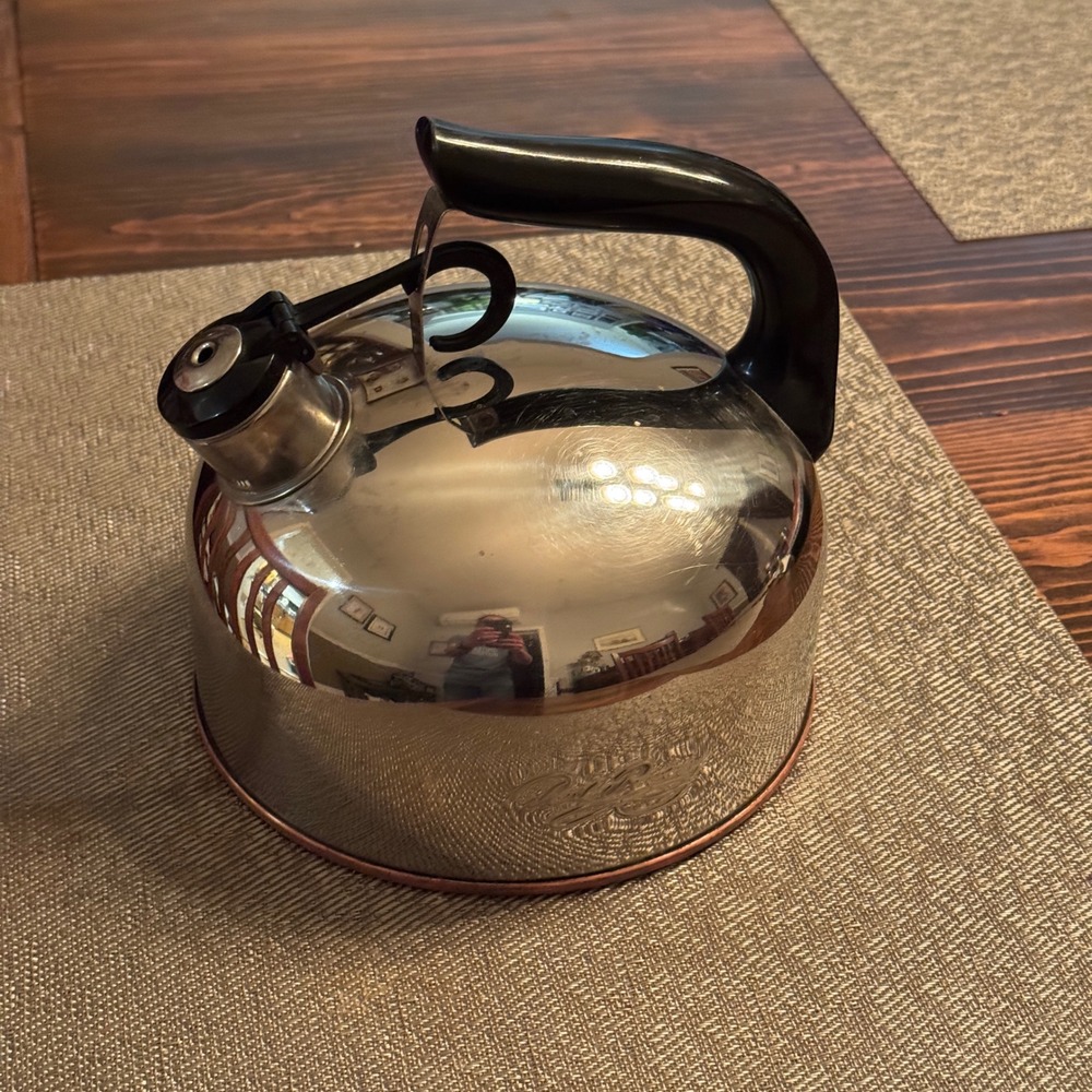 Revere Ware 1801 Whistling Tea Kettle Silver Copper Bottom Paul Revere Signature